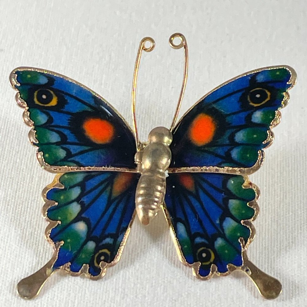 Butterfly circa1900's Beautiful Handmade Blue & Red Enamel on Copper Pin/Pendant